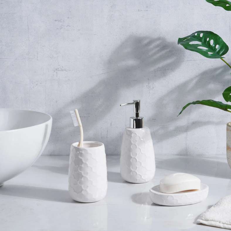 Pan Home طقم ملحقات الحمام الخزفية العربية 3 قطع - أبيض - Image 1