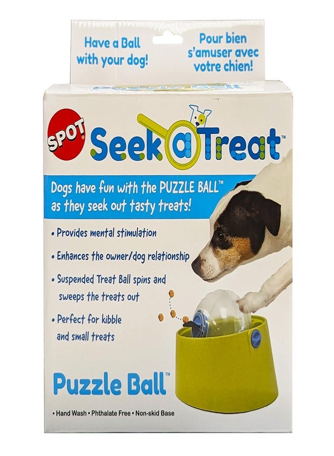 سبوت كرة الألغاز SPOT Seek-A-Treat - لعبة ألغاز لتوزيع المكافآت للكلاب، توفر تحفيزًا ذهنيًا وتمنع الملل، كرة ألغاز تفاعلية بطيئة التغذية تتحدى الكلب للعثور على المكافآت، قاعدة مانعة للانزلاق - Image 1