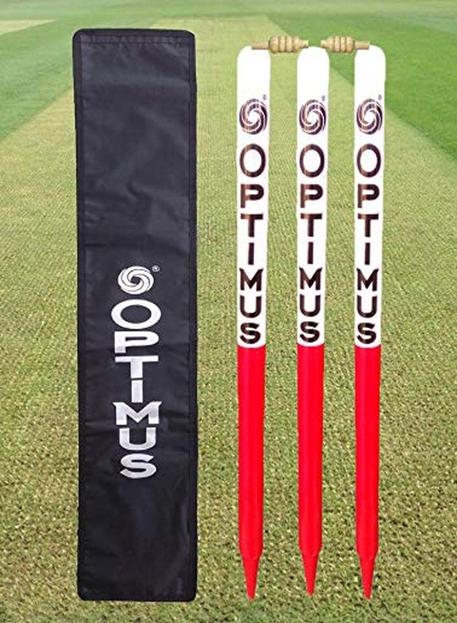 أوبتيموس مجموعة أوبتيموس® من جذوع وأوتيدات الكريكيت الخشبية بالحجم الكامل (خشب الأوكالبتوس الثقيل) - 3 قطع مع حلقتين وغطاء من التترون - متعدد الألوان - Image 2
