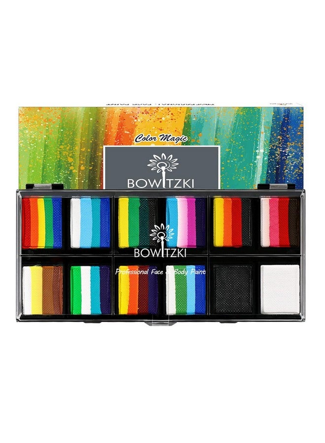 Bowitzki 12X10 Gm Face Paint Professional Face Painting Kit For Kids Adults One Stroke Split Cake Non Toxic Rainbow Flora Dolphin Unicorn Flame Body Paint Makeup - Image 1