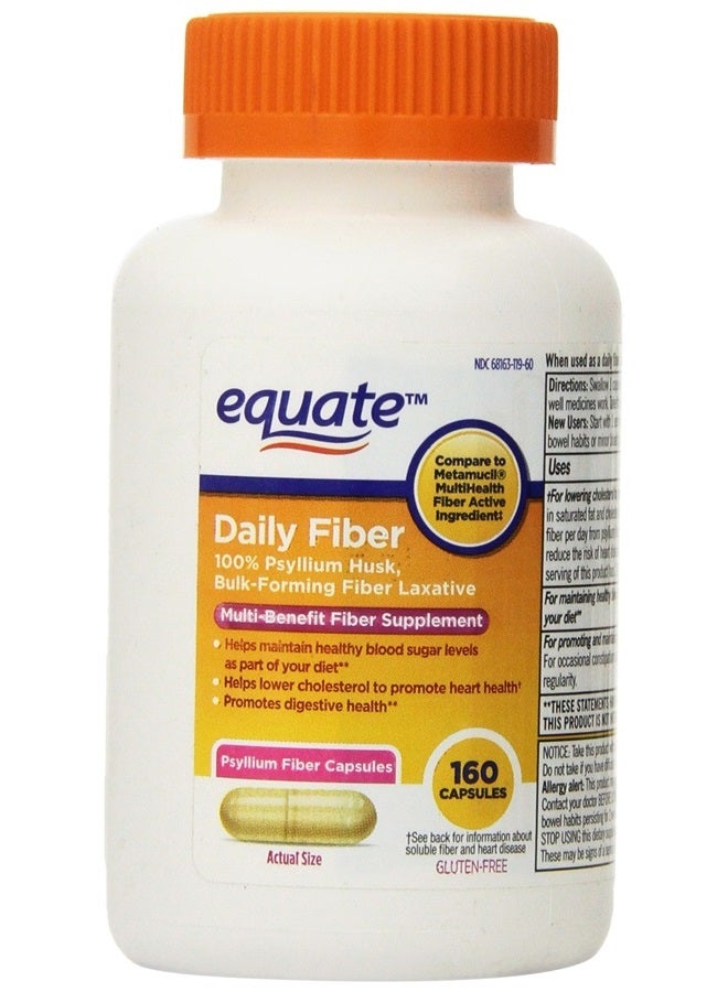 Equate Fiber Therapy, For Regularity Fiber Supplement Capsules, 160-Count Bottle - Image 1