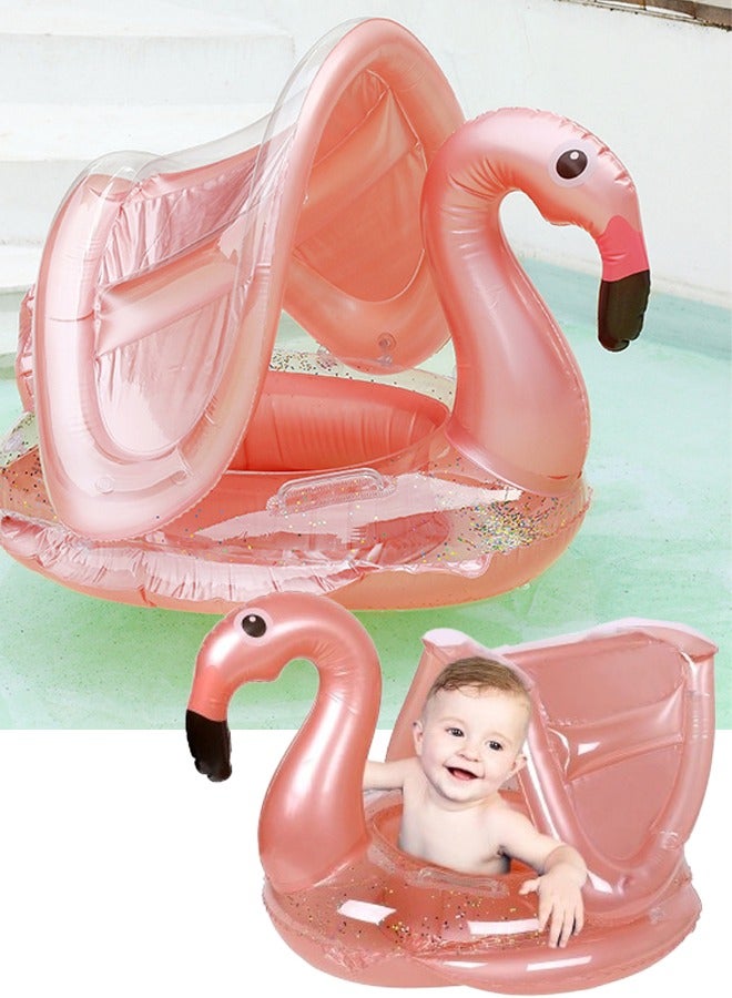 VUCATIN Baby Swimming Pool Floats with Removable Sun Protection Canopy Cute Inflatable Raft with Seat and Handle No Flip Over Kids Infants Boat Swim Ring for Toddlers 4-48 Months - Image 1