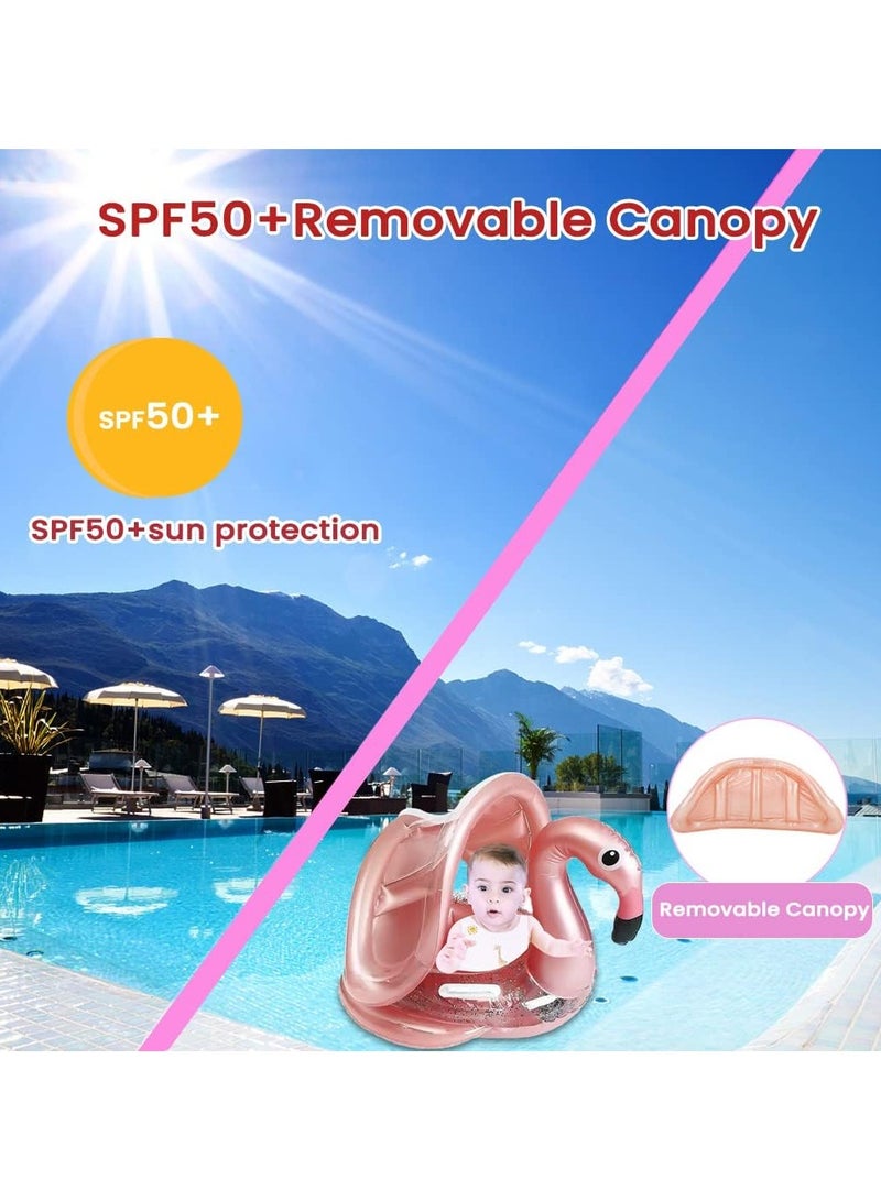 VUCATIN Baby Swimming Pool Floats with Removable Sun Protection Canopy Cute Inflatable Raft with Seat and Handle No Flip Over Kids Infants Boat Swim Ring for Toddlers 4-48 Months - Image 2