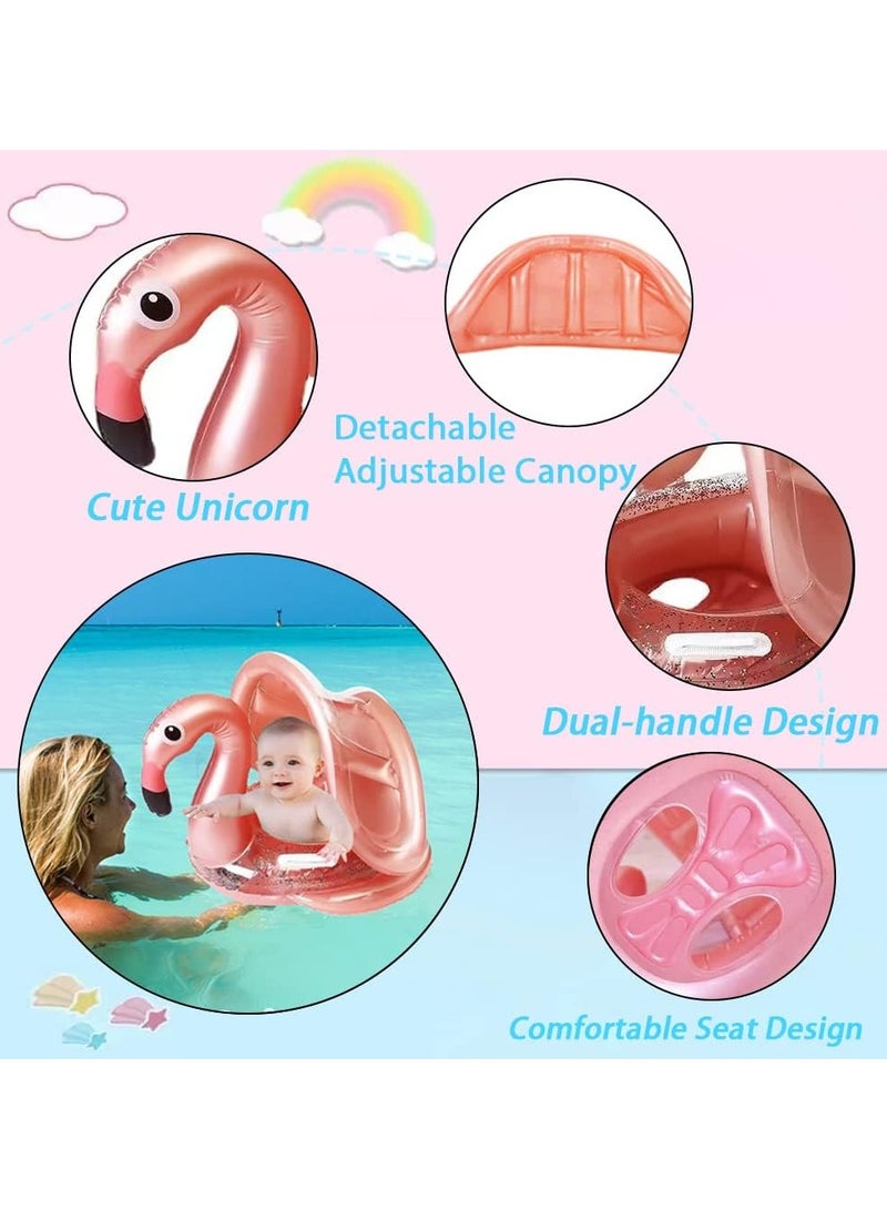 VUCATIN Baby Swimming Pool Floats with Removable Sun Protection Canopy Cute Inflatable Raft with Seat and Handle No Flip Over Kids Infants Boat Swim Ring for Toddlers 4-48 Months - Image 3