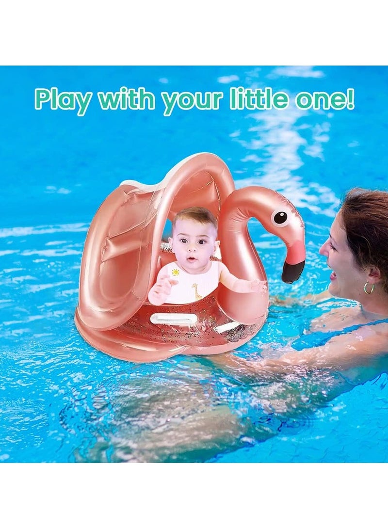 VUCATIN Baby Swimming Pool Floats with Removable Sun Protection Canopy Cute Inflatable Raft with Seat and Handle No Flip Over Kids Infants Boat Swim Ring for Toddlers 4-48 Months - Image 4