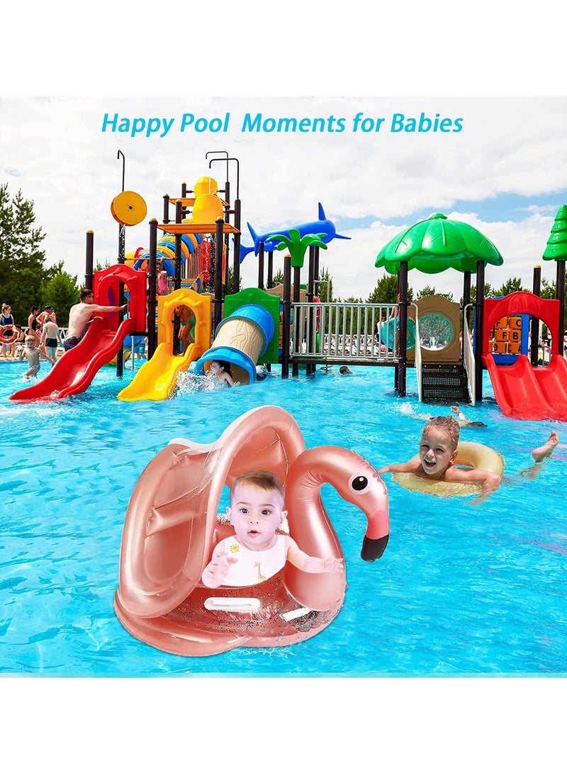 VUCATIN Baby Swimming Pool Floats with Removable Sun Protection Canopy Cute Inflatable Raft with Seat and Handle No Flip Over Kids Infants Boat Swim Ring for Toddlers 4-48 Months - Image 5