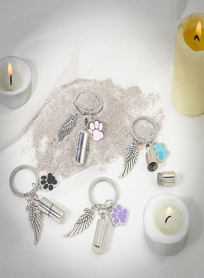NBEADS 4 Pcs 4 Colors Pet Ashes Key Chain, Pet Memorial Keychain Dog Cat Cremation Keychain Alloy Pet Ashes Keepsake Pet Cremation Jewelry Paw Print Urn Pendant with Angel Wings - Image 3