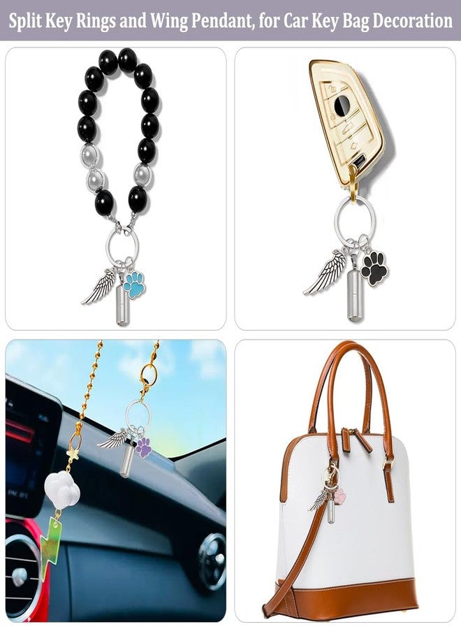 NBEADS 4 Pcs 4 Colors Pet Ashes Key Chain, Pet Memorial Keychain Dog Cat Cremation Keychain Alloy Pet Ashes Keepsake Pet Cremation Jewelry Paw Print Urn Pendant with Angel Wings - Image 4