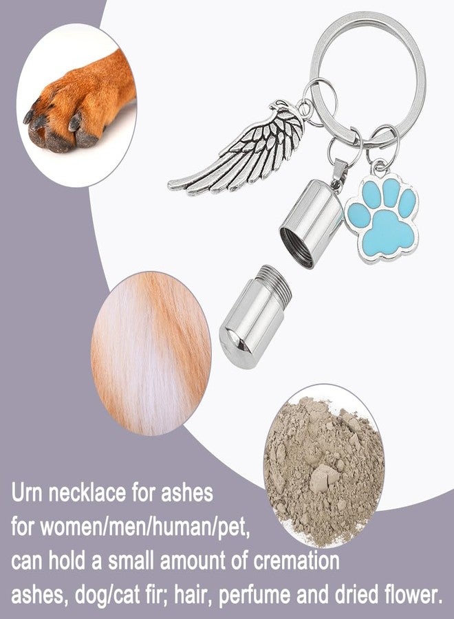 NBEADS 4 Pcs 4 Colors Pet Ashes Key Chain, Pet Memorial Keychain Dog Cat Cremation Keychain Alloy Pet Ashes Keepsake Pet Cremation Jewelry Paw Print Urn Pendant with Angel Wings - Image 5