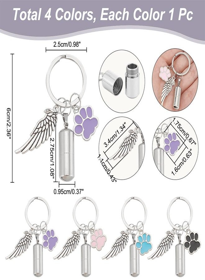 NBEADS 4 Pcs 4 Colors Pet Ashes Key Chain, Pet Memorial Keychain Dog Cat Cremation Keychain Alloy Pet Ashes Keepsake Pet Cremation Jewelry Paw Print Urn Pendant with Angel Wings - Image 2