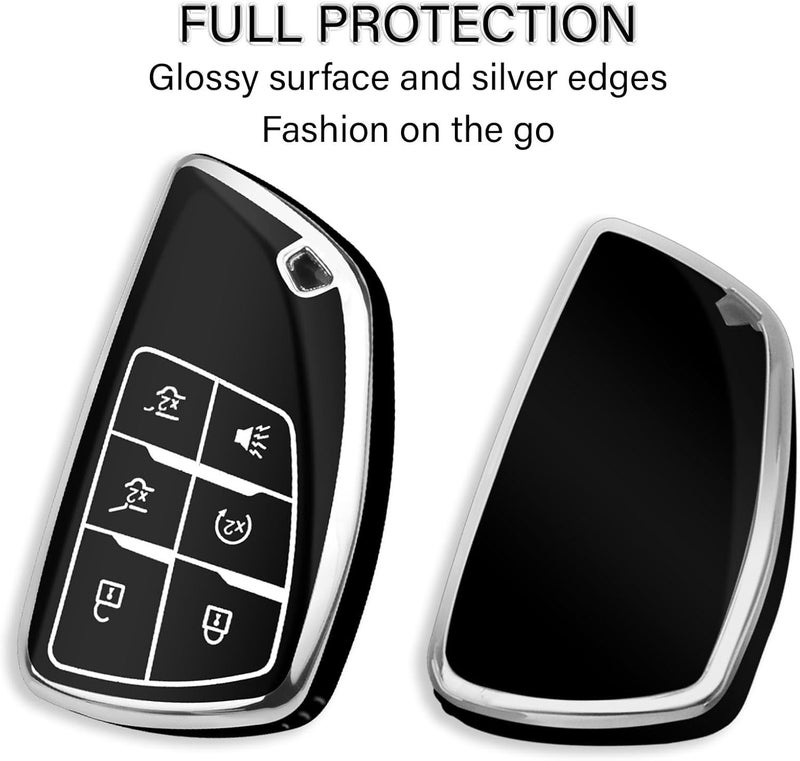 QBUC Key Fob Cover for Chevy and GMC Vehicles - 5-Button Protection Case with Keychain (Chrome Trim Black) - Image 4