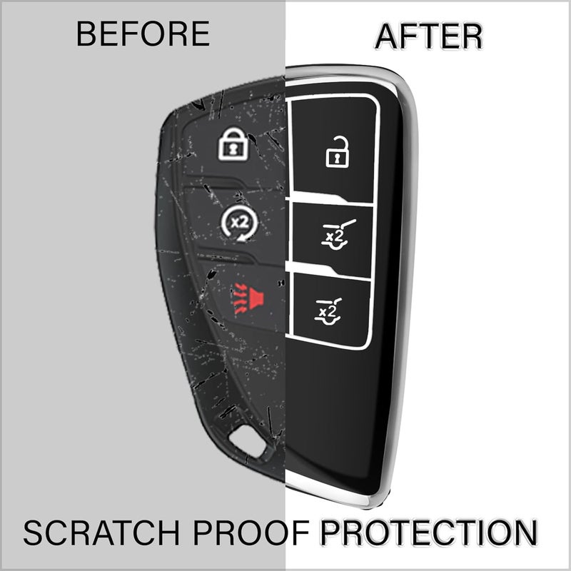 QBUC Key Fob Cover for Chevy and GMC Vehicles - 5-Button Protection Case with Keychain (Chrome Trim Black) - Image 2