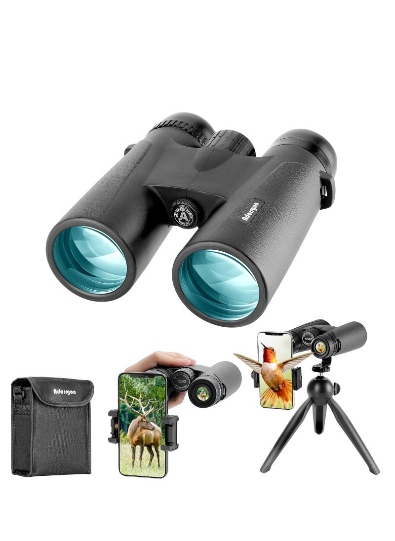 Adorrgon Adorrgon 12x42 HD Binoculars for Adults High Powered with Phone Adapter, Tripod and Tripod Adapter - Large View Binoculars with Clear Low Light Vision - Binoculars for Bird Watching Cruise Travel  - Image 1