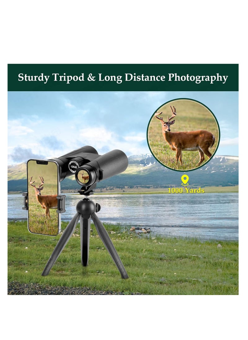 Adorrgon Adorrgon 12x42 HD Binoculars for Adults High Powered with Phone Adapter, Tripod and Tripod Adapter - Large View Binoculars with Clear Low Light Vision - Binoculars for Bird Watching Cruise Travel  - Image 4