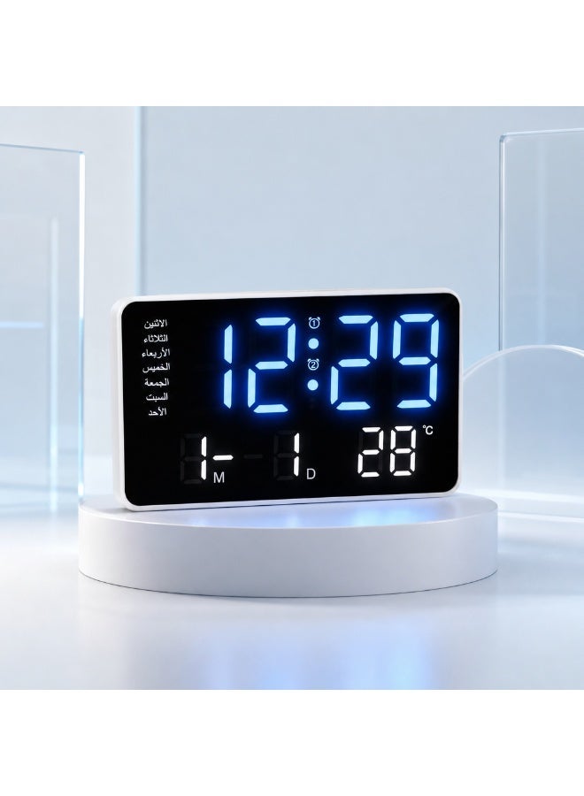 Large LED Digital Alarm Clock – Displays Time, Date, Day, and Temperature – Automatic and Manual Brightness – Dual Alarm – Countdown Timer – Size 14.5 x 6.5 cm – Suitable for Bedroom, Office, and Home - Image 3