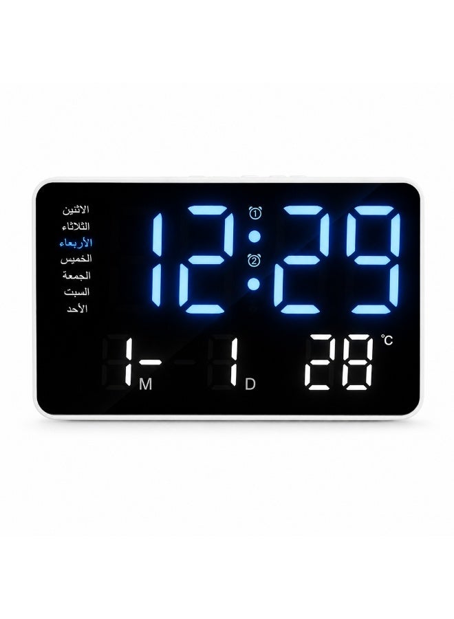 Large LED Digital Alarm Clock – Displays Time, Date, Day, and Temperature – Automatic and Manual Brightness – Dual Alarm – Countdown Timer – Size 14.5 x 6.5 cm – Suitable for Bedroom, Office, and Home - Image 1