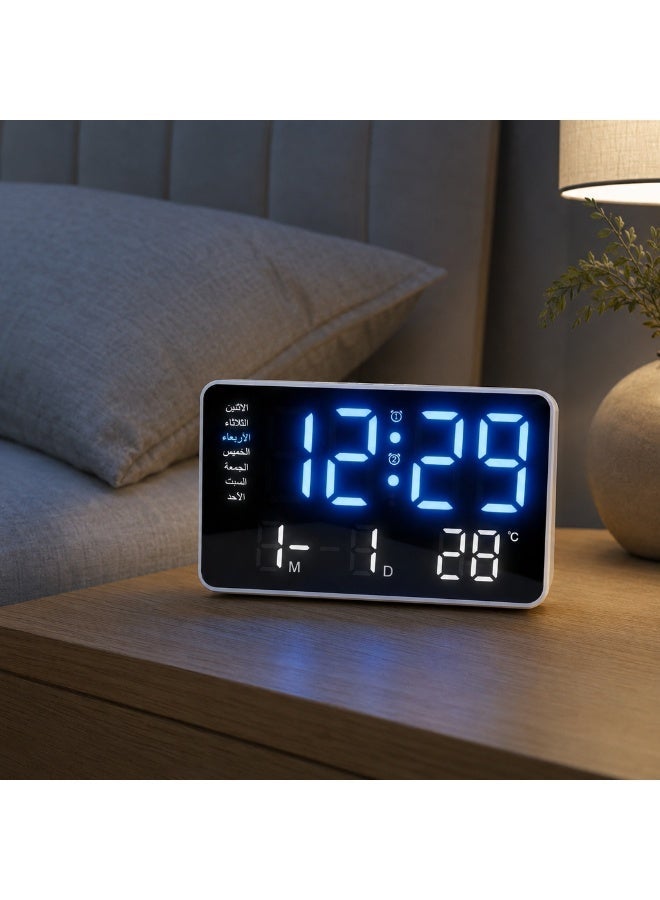 Large LED Digital Alarm Clock – Displays Time, Date, Day, and Temperature – Automatic and Manual Brightness – Dual Alarm – Countdown Timer – Size 14.5 x 6.5 cm – Suitable for Bedroom, Office, and Home - Image 4