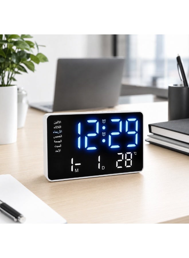 Large LED Digital Alarm Clock – Displays Time, Date, Day, and Temperature – Automatic and Manual Brightness – Dual Alarm – Countdown Timer – Size 14.5 x 6.5 cm – Suitable for Bedroom, Office, and Home - Image 2