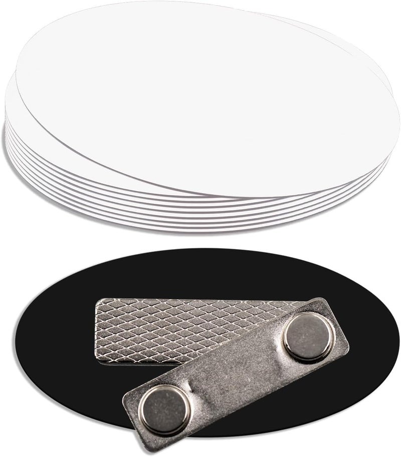 All Quality Oval Name Badge Blanks with Magnet - 10 Pack (White) - Image 1