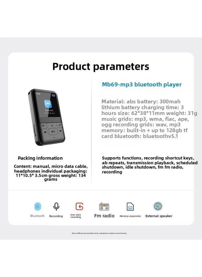 1.5-inch Student Back Clip-on Sports Mp3 Tape Playing Wireless Lossless Bluetooth Music Player-Body Color:Black-Memory Capacity:16GB  - Image 2