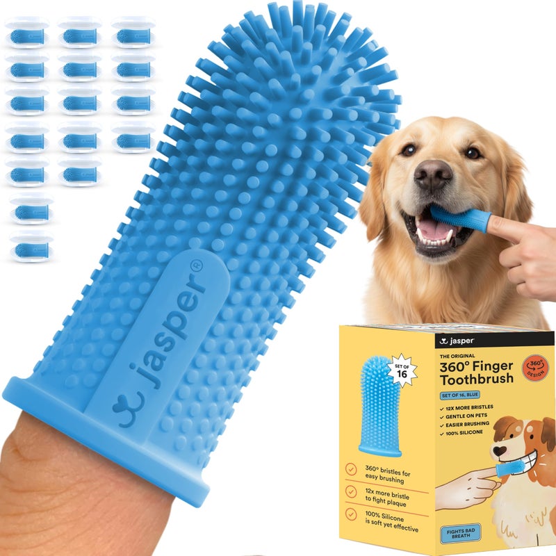 Jasper Dog Toothbrush 360 Degree Pet Tooth Brushing Kit Cat Toothbrush Canine Dental Care Teeth Cleaning Kit Pet Finger Tooth Brush Use with Dog Toothpaste 16Pack Blue - Image 2