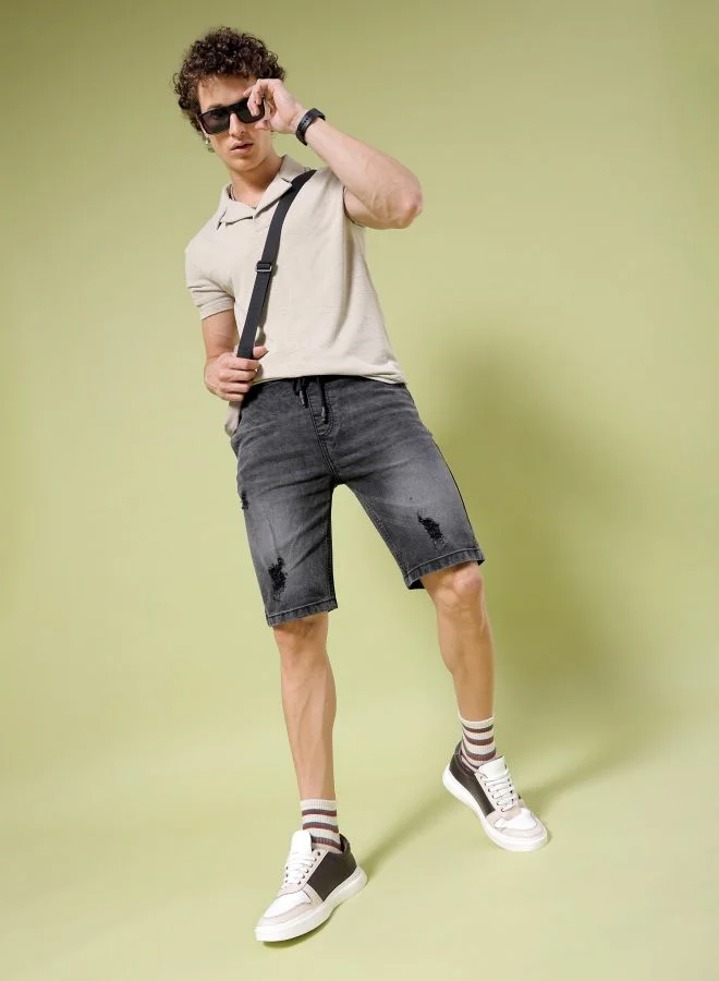 The Indian Garage Co Men Slim Fit Solid Mid-Rise Denim Shorts