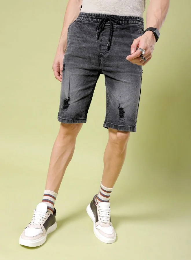 The Indian Garage Co Men Slim Fit Solid Mid-Rise Denim Shorts