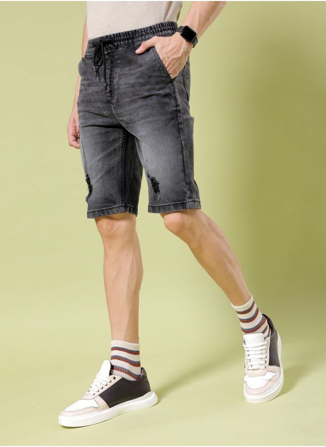 The Indian Garage Co Men Slim Fit Solid Mid-Rise Denim Shorts  - Image 3