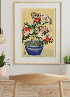 (Assembly frame) OHARA KOSON - Blooming Azalea in Blue Pot (Japanese Ukiyo-e Woodblock Painting by Shōson) Giclée Art Print, also available Framed