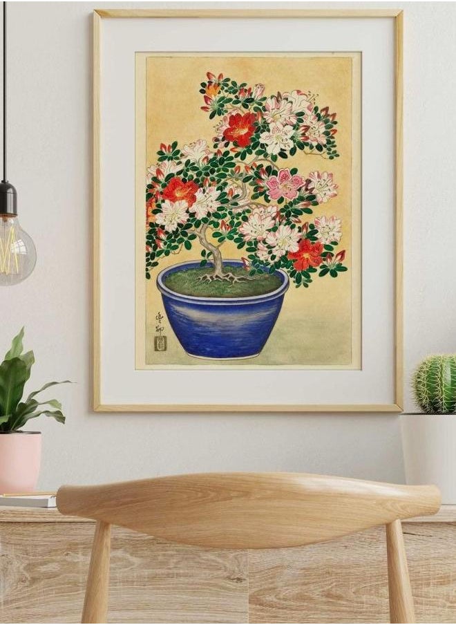 Generic - (Assembly frame) OHARA KOSON - Blooming Azalea in Blue Pot (Japanese Ukiyo-e Woodblock Painting by Shōson) Giclée Art Print, also available Framed - Image 1