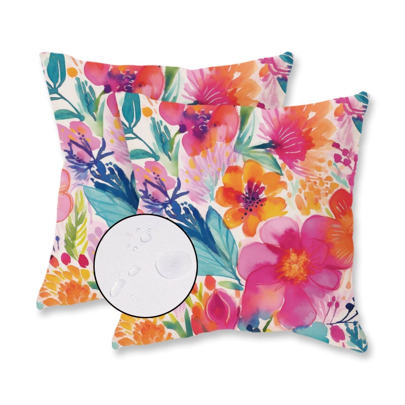 TAJWE Outdoor Pillow Covers 18x18 Inch Set of 2 White Floral Waterproof Throw Pillowcases Modern Farmhouse Decorative Square Cushion Cases for Patio Furniture Garden Bench Porch Decor - Image 2