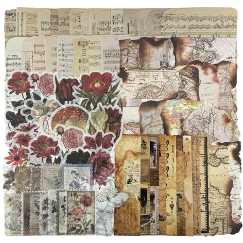 Jukercici Vintage Aesthetic Scrapbook Supplies Kit with Scrapbook Paper Stickers Bookmarks for Scrapbooking DIY Albums Junk Journals Bullet Journals Dark Academia Aesthetic Decor Dark1 129 Pcs - Image 1