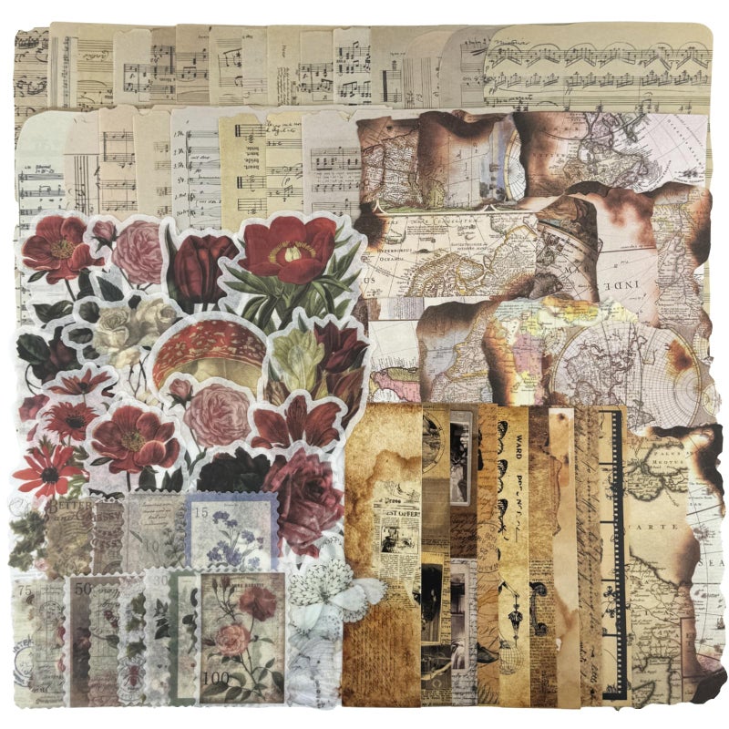 Jukercici Vintage Aesthetic Scrapbook Supplies Kit with Scrapbook Paper Stickers Bookmarks for Scrapbooking DIY Albums Junk Journals Bullet Journals Dark Academia Aesthetic Decor Dark1 129 Pcs - Image 3