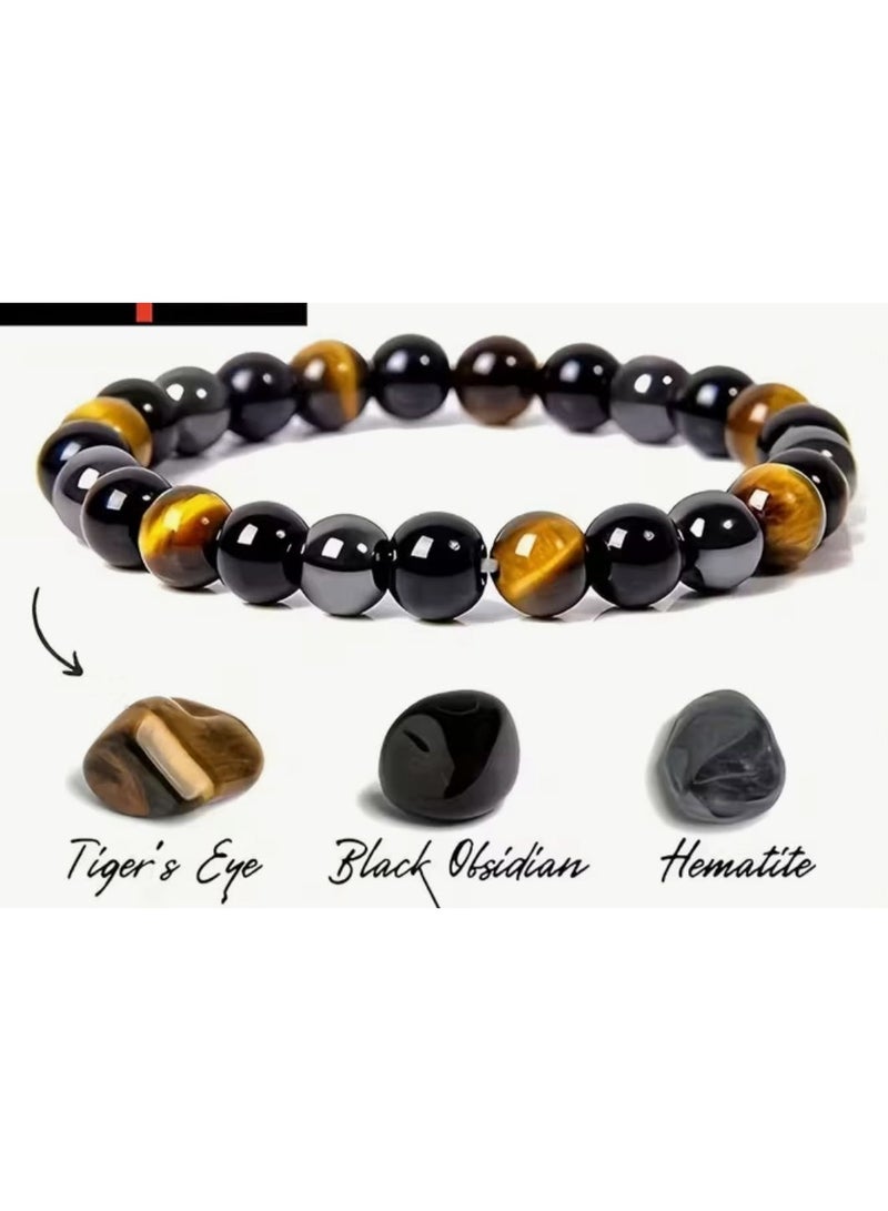 KRONFOL Triple Protection Bracelet  - Hematite, Tiger's Eye Stone and Obsidian Bracelets - Image 1