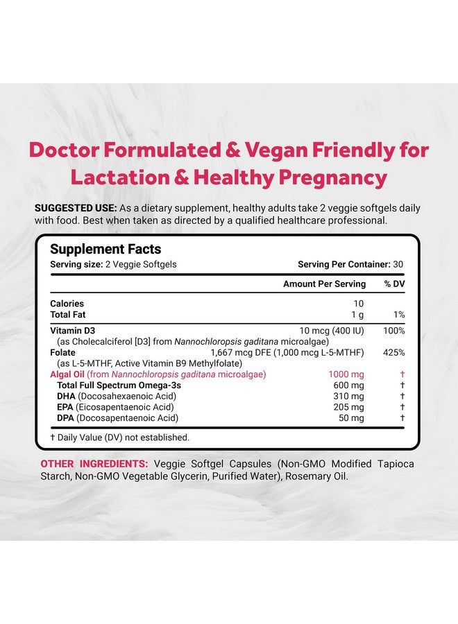 Naturalis Naturalis Vegan Prenatal with Full Specrum Omega-3 | Algae DHA, EPA, DPA, Vitamin D3 & Active Folate L 5-MTHF | Vegan Society Certified, Sustainably Sourced, Non-GMO & Soy Free | 60 Veggie Softgels - Image 2