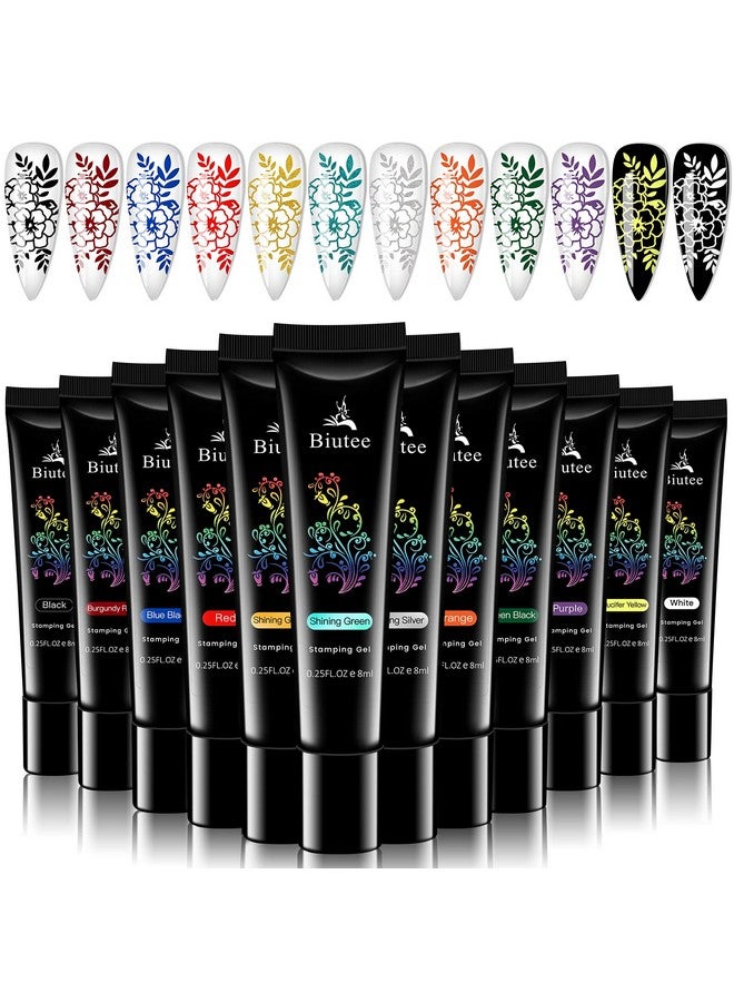 سيسو ختم المواد الهلامية طلاء الأظافر 12 لون ختم المواد الهلامية أسود أبيض بريق أخضر/فضي/ذهبي لمسمار ختم لوحة الختام - Image 1