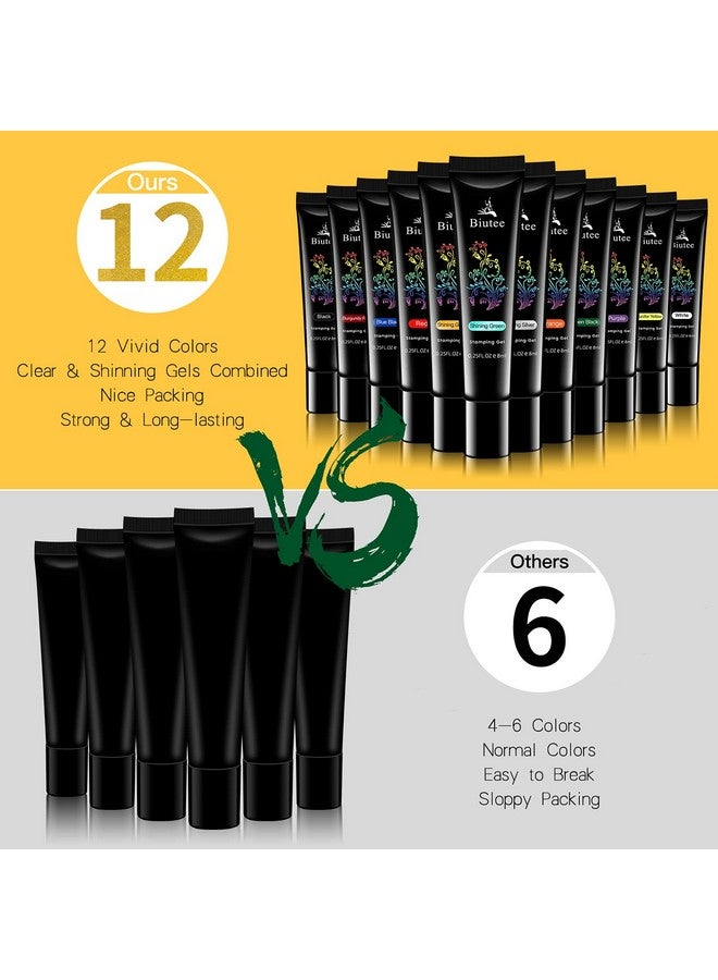 سيسو ختم المواد الهلامية طلاء الأظافر 12 لون ختم المواد الهلامية أسود أبيض بريق أخضر/فضي/ذهبي لمسمار ختم لوحة الختام - Image 4