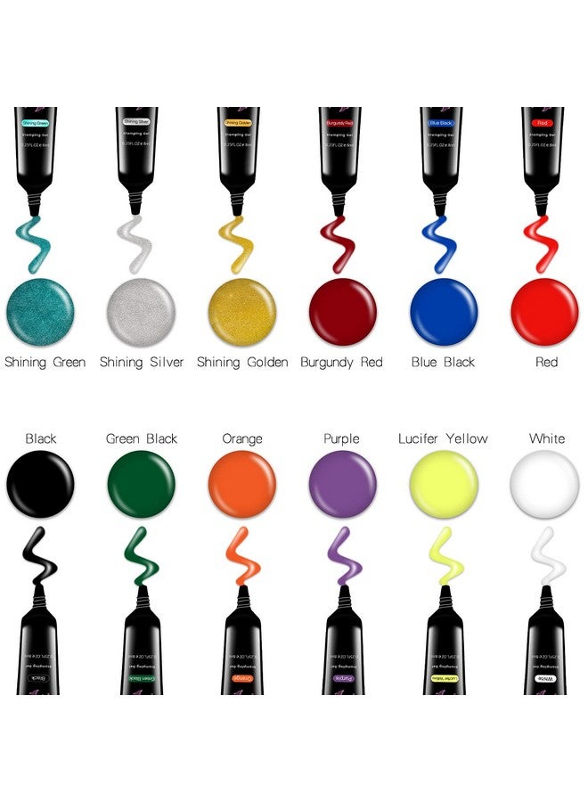 سيسو ختم المواد الهلامية طلاء الأظافر 12 لون ختم المواد الهلامية أسود أبيض بريق أخضر/فضي/ذهبي لمسمار ختم لوحة الختام - Image 2