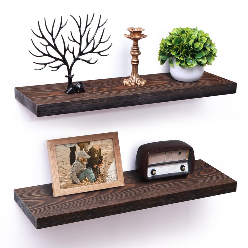 Axeman Floating Shelves for Wall 24 Inch Wood Floating Shelves Set of 2 24W x 8D Rustic Floating Wall Shelves for Living Room Bedroom Laundry Room Garage Farmhouse  Dark Walnut
