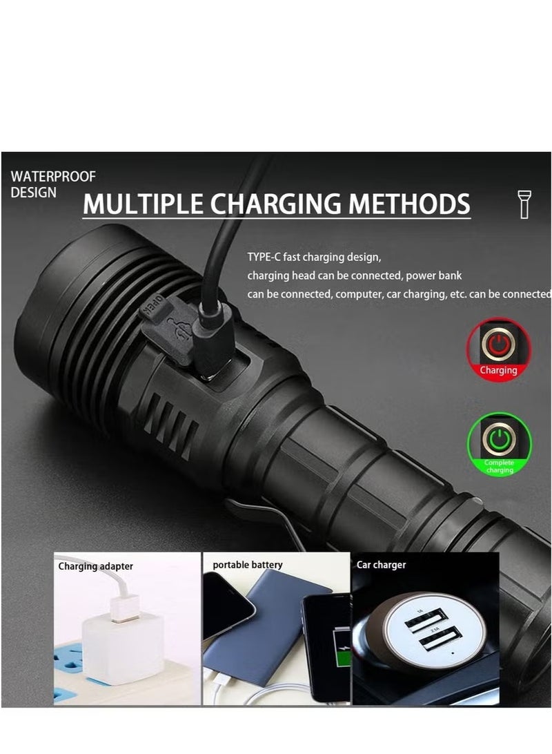 30000 High Lumens】SST40 LED Torch with Power Display,Super Bright Rechargeable Flashlight,Type-C Fast Charging Flash Light with 5 Modes, IPX6 Waterproof Durable Torches for Camping Hiking Emergency - Image 5