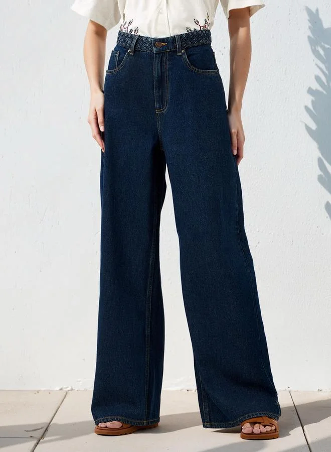 Lee Cooper Lee Cooper Straight Fit Braided High Rise Jeans with Pockets