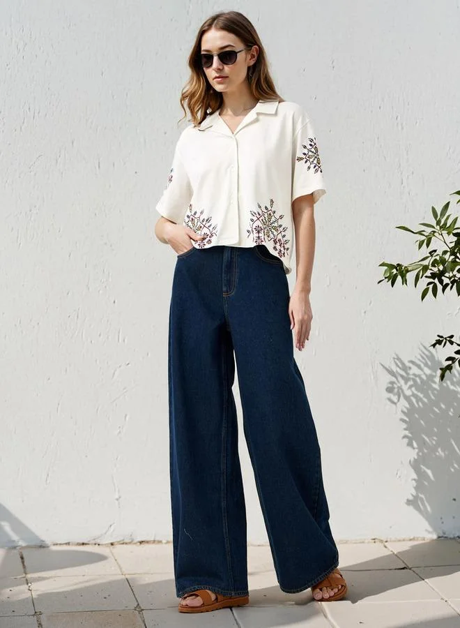 Lee Cooper Lee Cooper Straight Fit Braided High Rise Jeans with Pockets