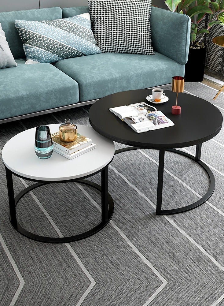 Generic Modern Nesting Coffee Tables, Round Black and White, Metal Frame, Set of 2 (Black&White, 70 * 50cm) 