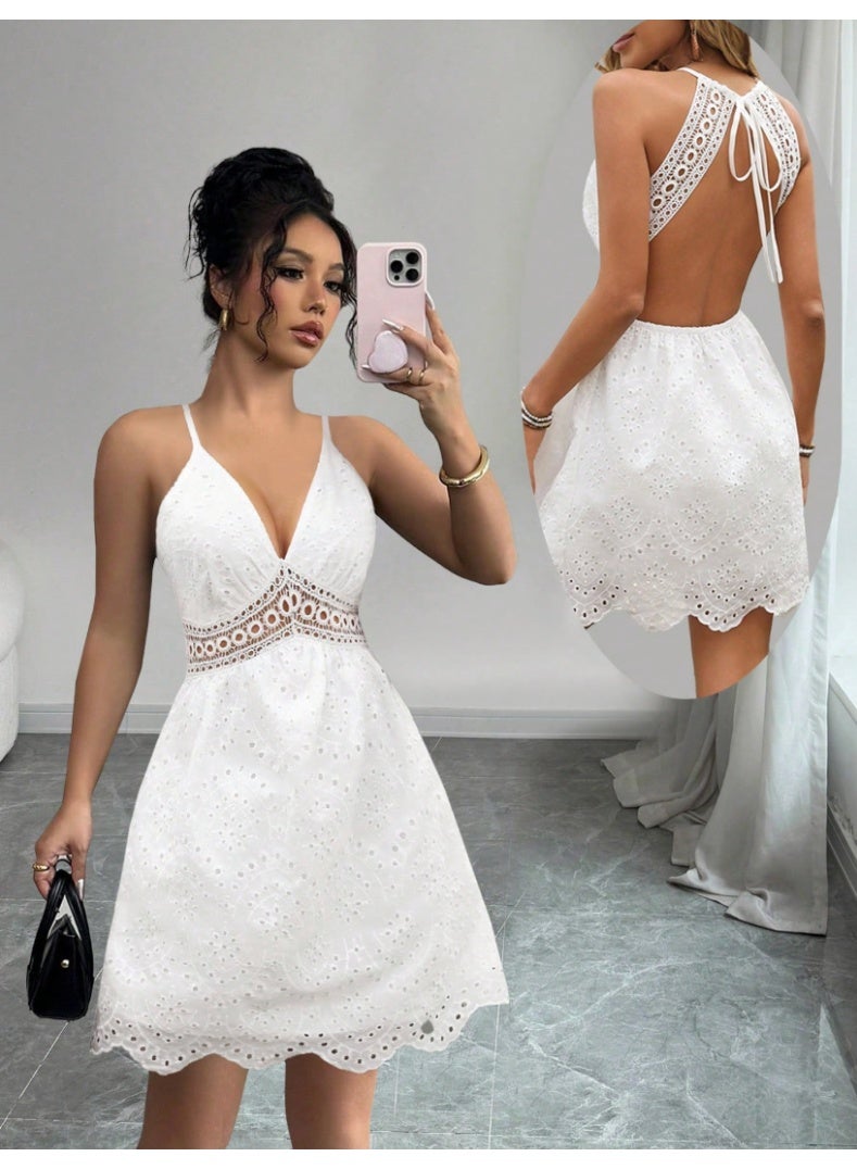 SHEINWomen's Solid Color Spaghetti Strap Simple Short Dress, Casual - Image 1