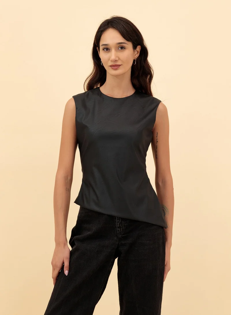 ASYMMETRIC LEATHER TOP