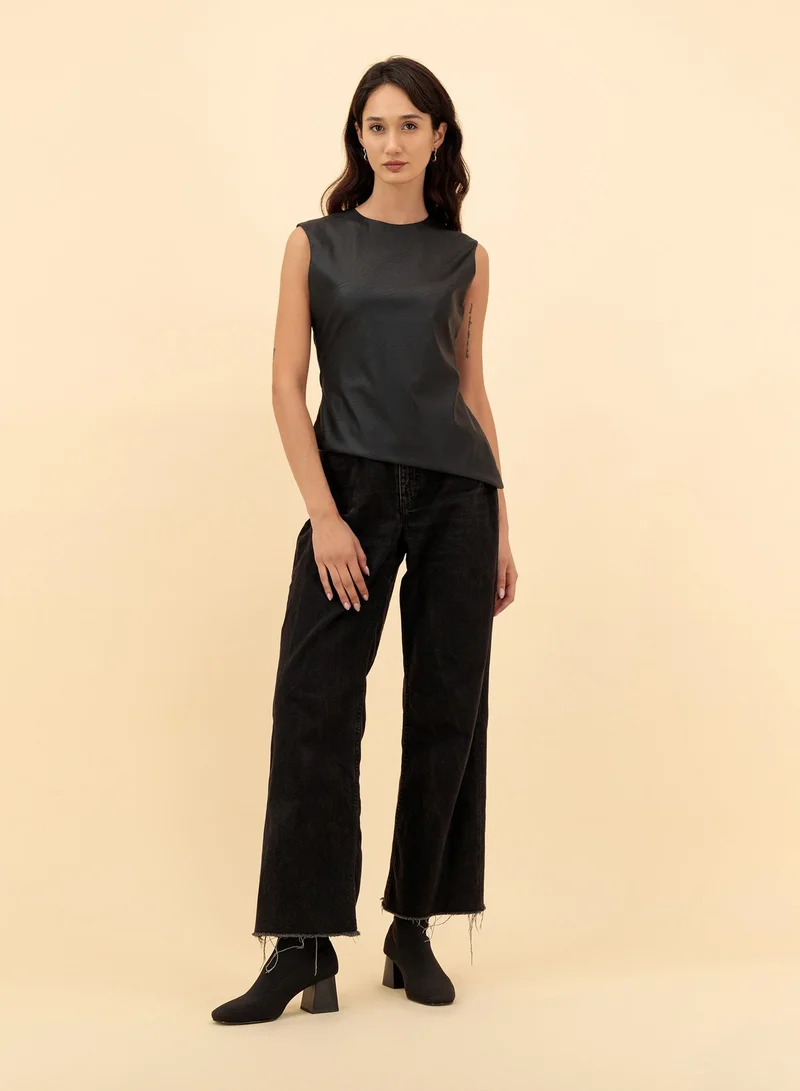 ZINALI ASYMMETRIC LEATHER TOP