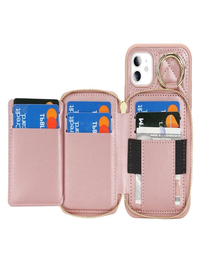 Hamany for iPhone 11 Case Wallet with Card Holder,for iPhone 11 Phone case Wallet with Zipper with Slot Kickstand Stand Case for Women and Man-Rose Gold - Image 5