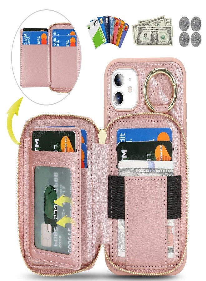 Hamany for iPhone 11 Case Wallet with Card Holder,for iPhone 11 Phone case Wallet with Zipper with Slot Kickstand Stand Case for Women and Man-Rose Gold - Image 4