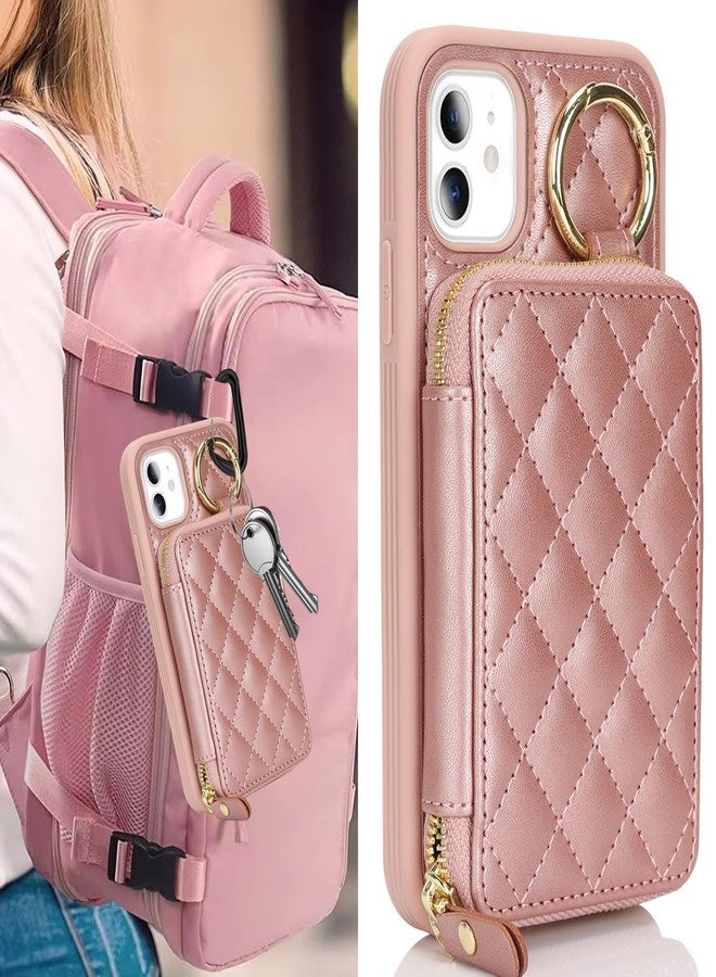 Hamany for iPhone 11 Case Wallet with Card Holder,for iPhone 11 Phone case Wallet with Zipper with Slot Kickstand Stand Case for Women and Man-Rose Gold - Image 2
