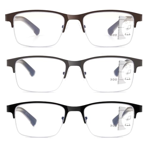 Ryegis Half Frame Progressive Multifocus Reading Glasses Anti Blue Light,Semi Rimless Readers For Men 2.5x - Image 3